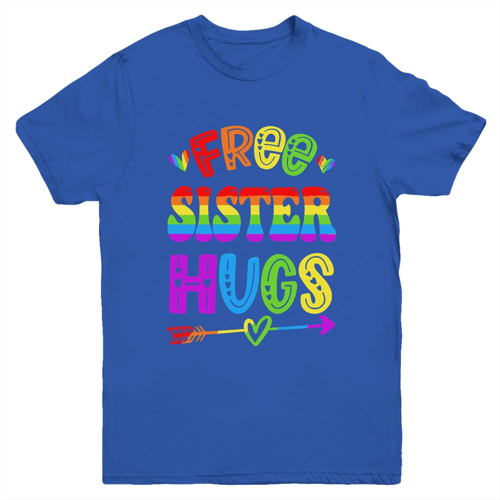 Free Sister Hugs Rainbow LGBT Lesbian Gay Pride Trans Retro Youth Shirt | siriusteestore