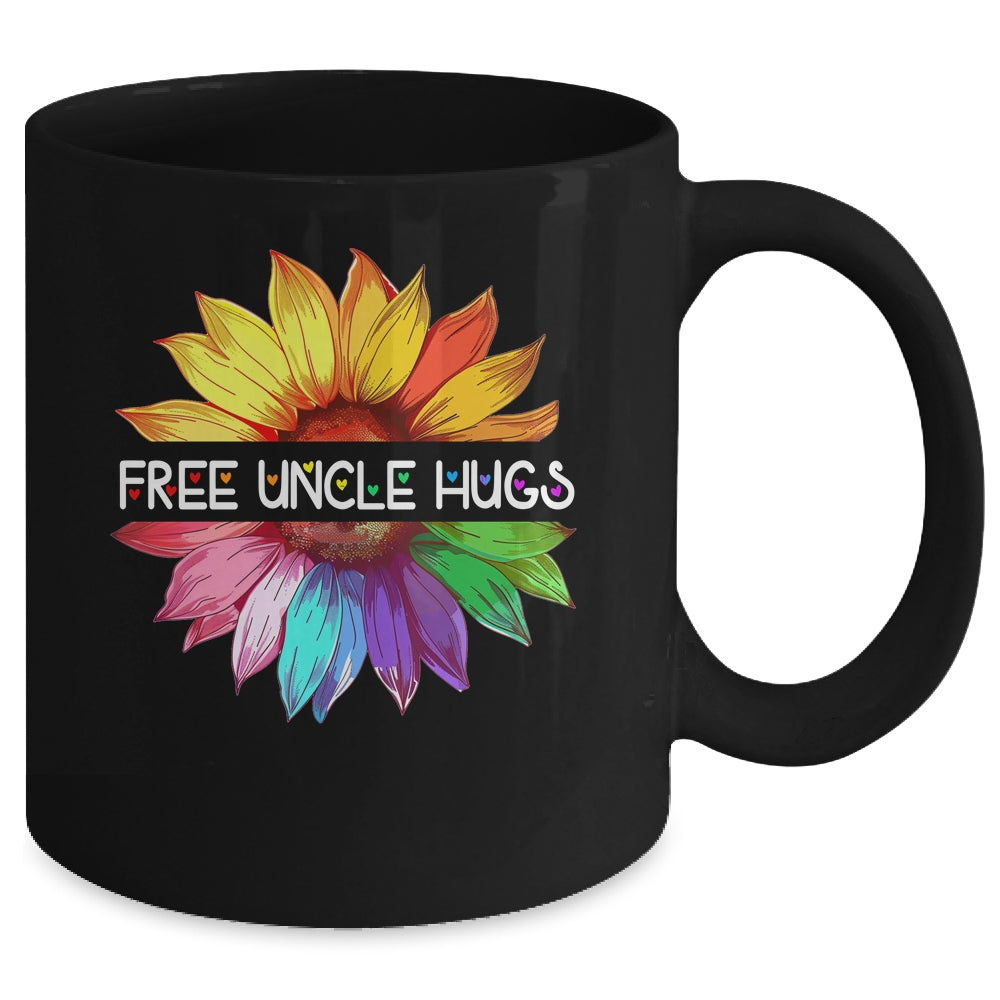 Free Uncle Hugs LGBTQ LGBT Pride Daisy Rainbow Flower Mug | siriusteestore