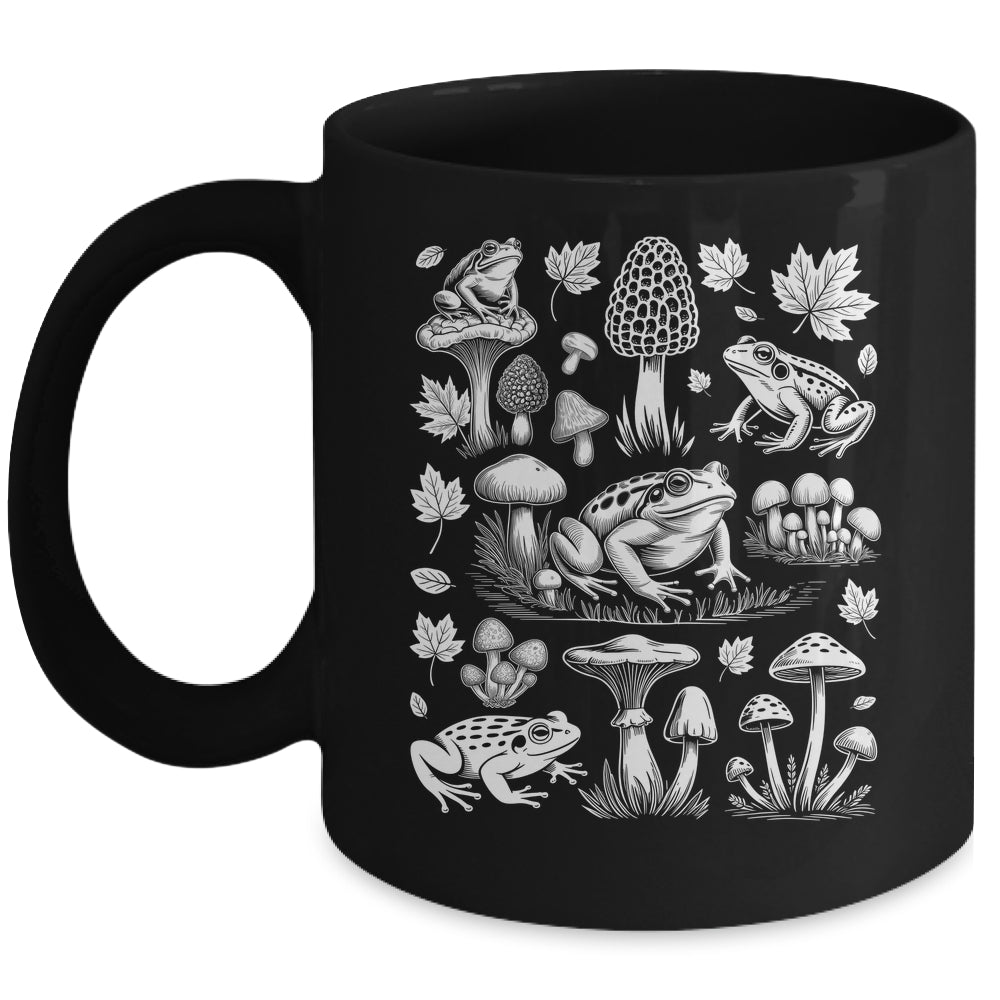 Frogs And Mushrooms Vintage Aesthetic Botanical Cottagecore Mug | siriusteestore