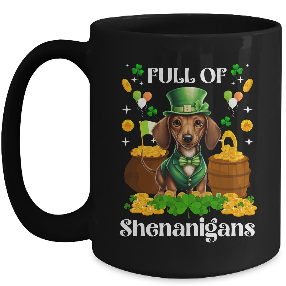 Full Of Shenanigans Dachshund St Patrick's Day Dog Mug | siriusteestore