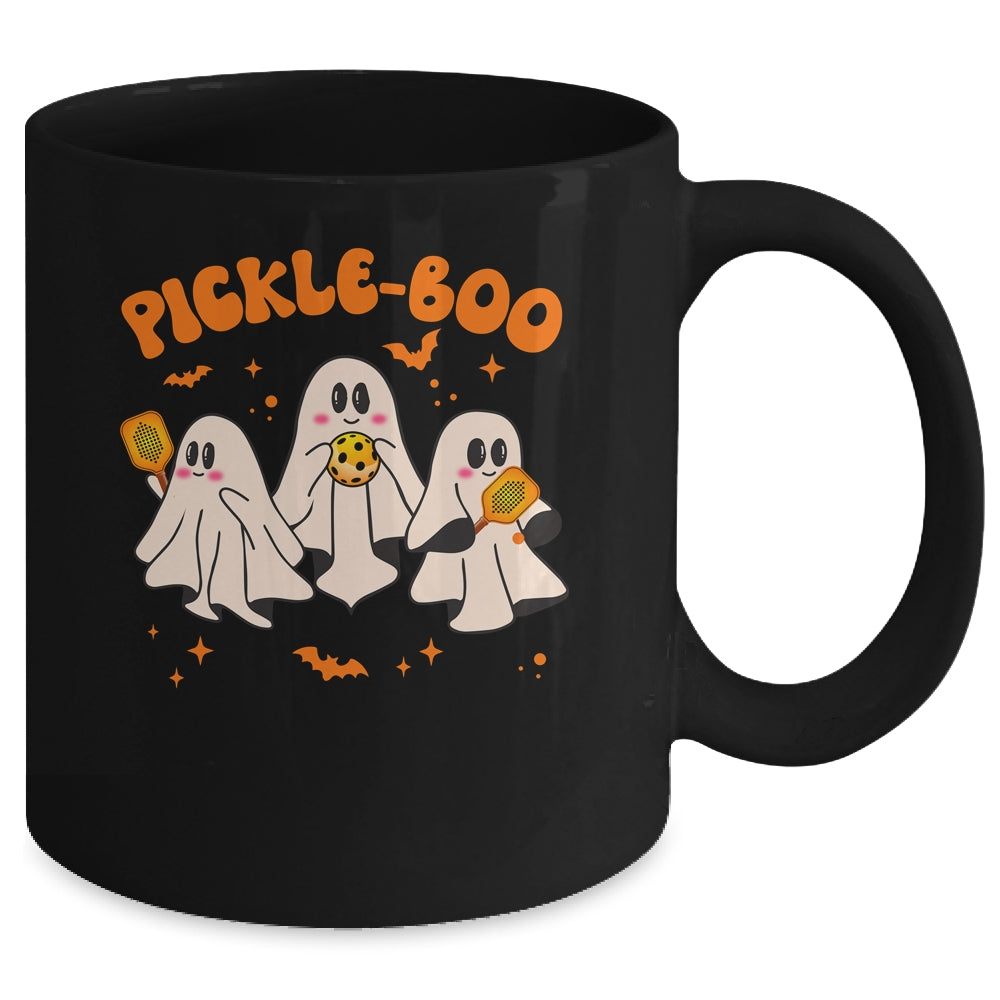 Fun Pickle-boo Ghost Playing Pickleball Halloween Paddleball Mug | siriusteestore