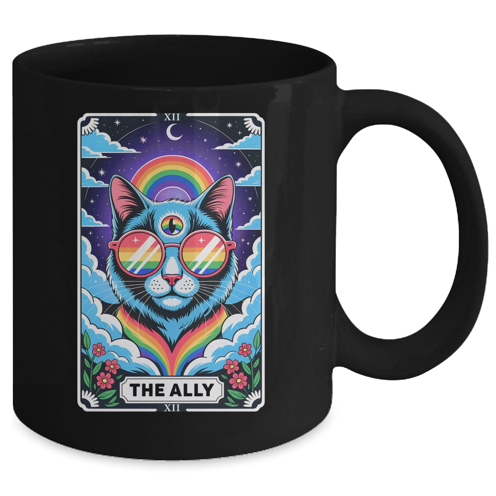 Funny Ally Cat Tarot Card Pride Sunglasses Gay Pride LGBTQ Mug | siriusteestore
