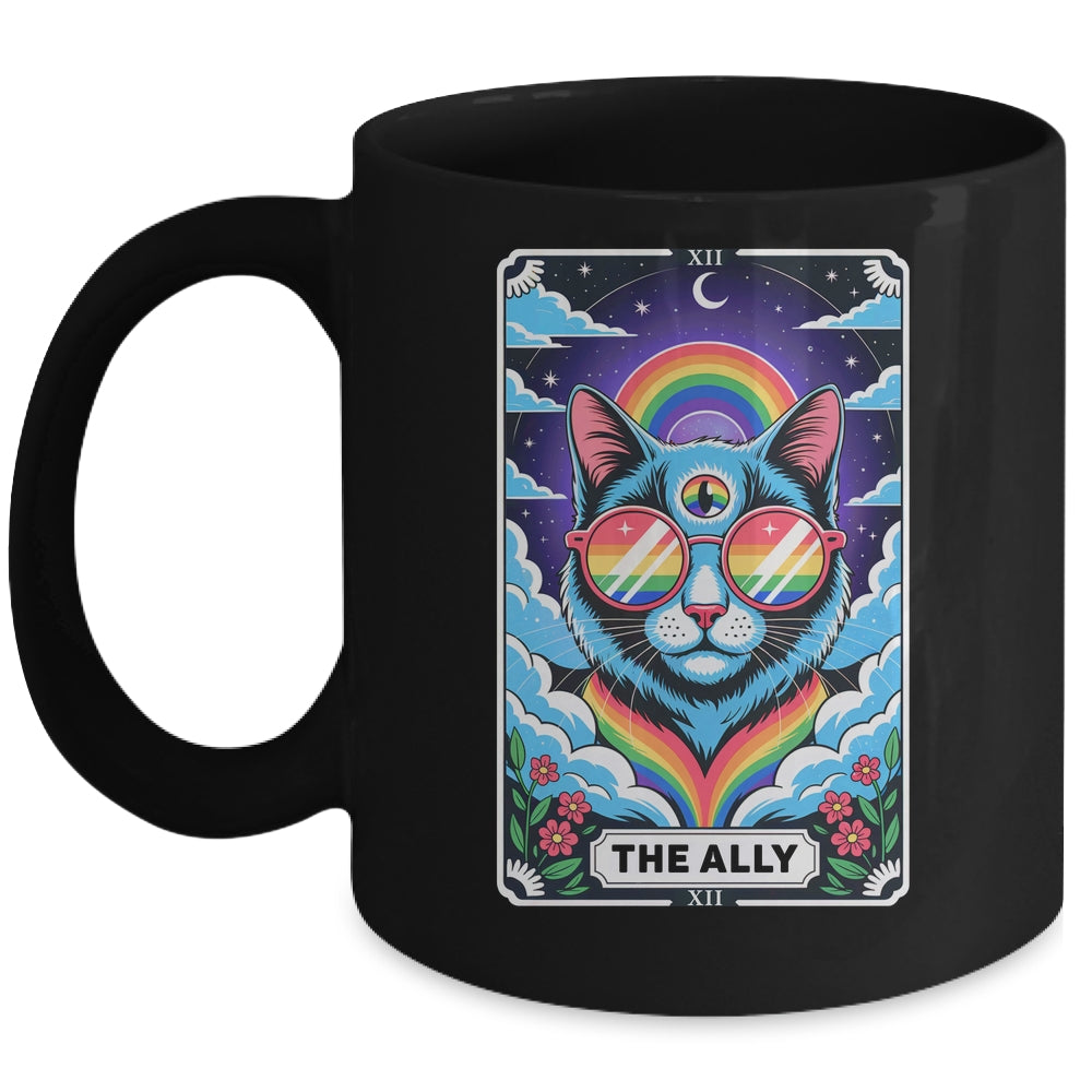Funny Ally Cat Tarot Card Pride Sunglasses Gay Pride LGBTQ Mug | siriusteestore
