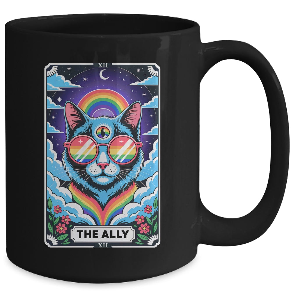 Funny Ally Cat Tarot Card Pride Sunglasses Gay Pride LGBTQ Mug | siriusteestore