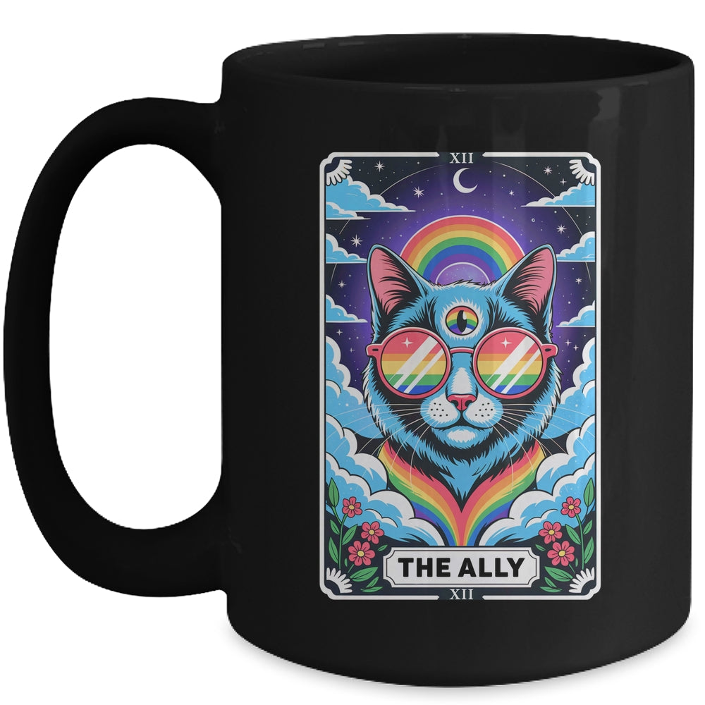 Funny Ally Cat Tarot Card Pride Sunglasses Gay Pride LGBTQ Mug | siriusteestore