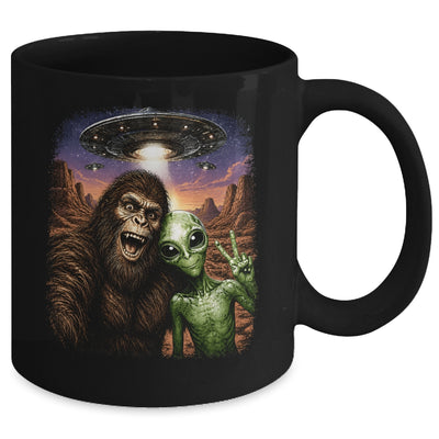 Funny Bigfoot Alien Sasquatch Selfie Rock On Peace Sign Ufo Mug | siriusteestore