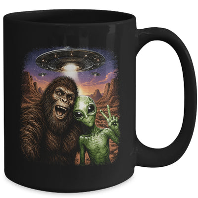 Funny Bigfoot Alien Sasquatch Selfie Rock On Peace Sign Ufo Mug | siriusteestore