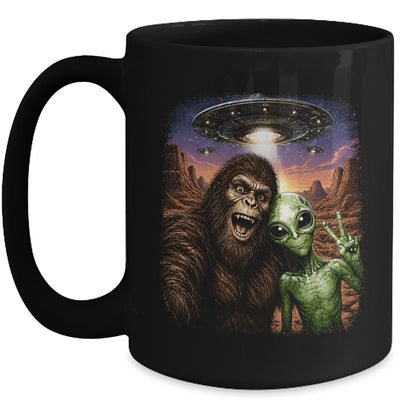 Funny Bigfoot Alien Sasquatch Selfie Rock On Peace Sign Ufo Mug | siriusteestore