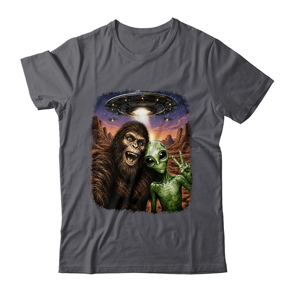 Funny Bigfoot Alien Sasquatch Selfie Rock On Peace Sign Ufo Shirt & Hoodie | siriusteestore