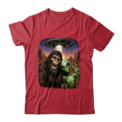Funny Bigfoot Alien Sasquatch Selfie Rock On Peace Sign Ufo Shirt & Hoodie | siriusteestore