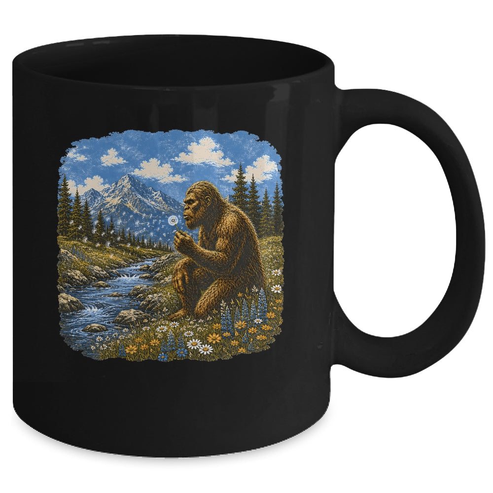 Funny Bigfoot Blowing Dandelion Sasquatch Wishes Vintage Art Mug | siriusteestore
