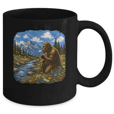 Funny Bigfoot Blowing Dandelion Sasquatch Wishes Vintage Art Mug | siriusteestore