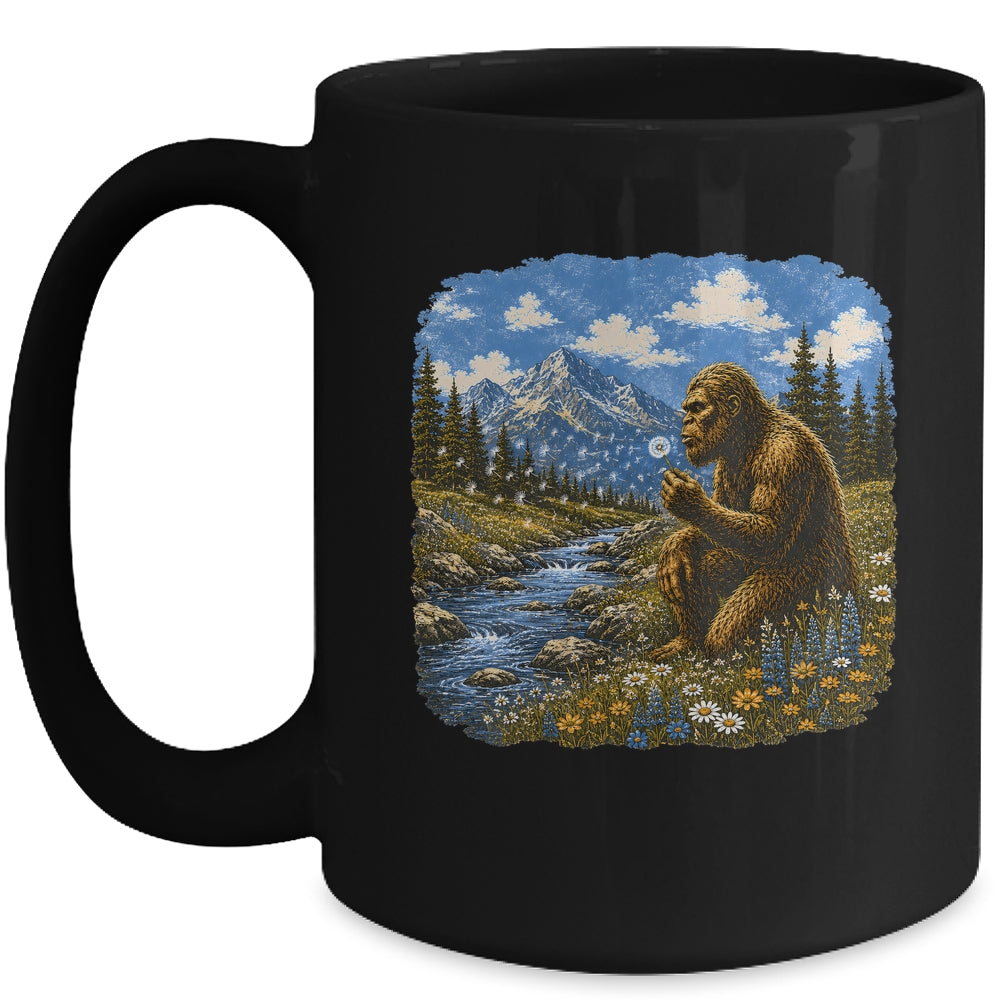 Funny Bigfoot Blowing Dandelion Sasquatch Wishes Vintage Art Mug | siriusteestore