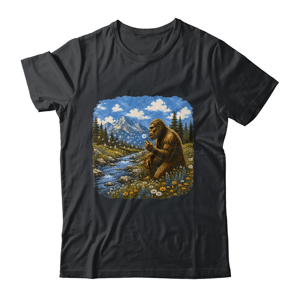 Funny Bigfoot Blowing Dandelion Sasquatch Wishes Vintage Art Shirt & Hoodie | siriusteestore