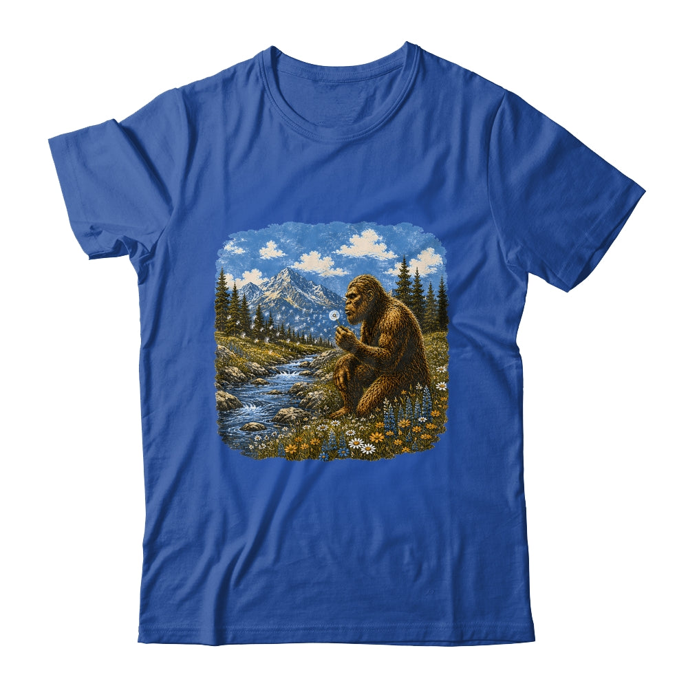 Funny Bigfoot Blowing Dandelion Sasquatch Wishes Vintage Art Shirt & Hoodie | siriusteestore