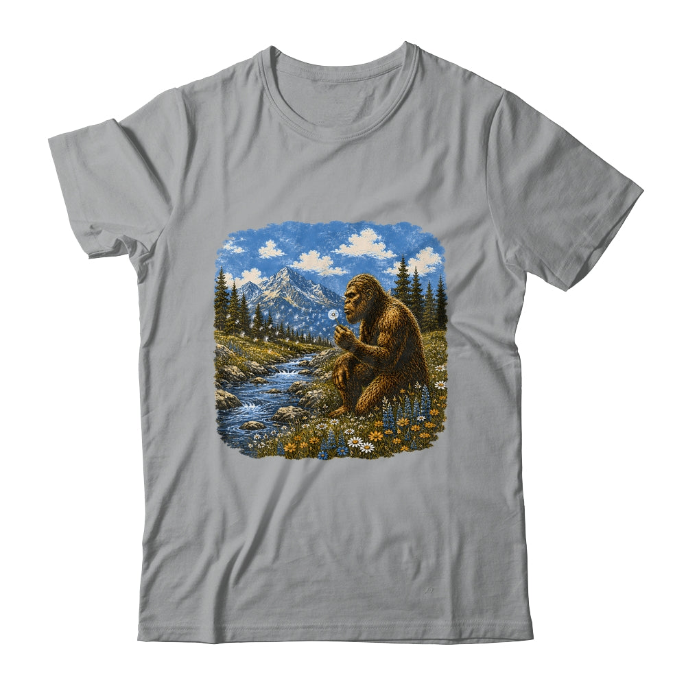 Funny Bigfoot Blowing Dandelion Sasquatch Wishes Vintage Art Shirt & Hoodie | siriusteestore