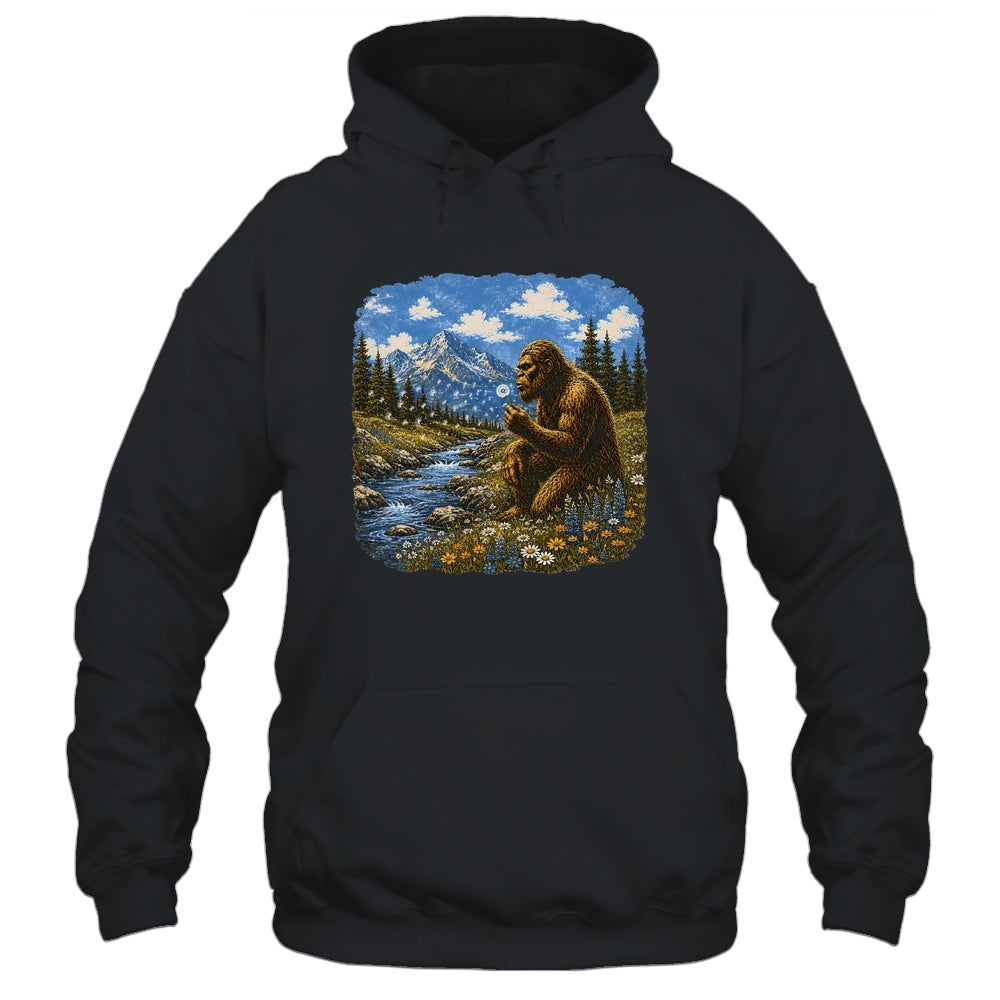 Funny Bigfoot Blowing Dandelion Sasquatch Wishes Vintage Art Shirt & Hoodie | siriusteestore