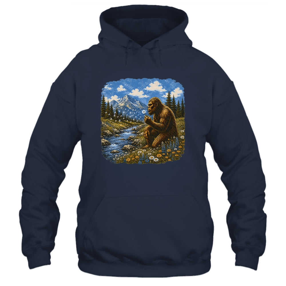 Funny Bigfoot Blowing Dandelion Sasquatch Wishes Vintage Art Shirt & Hoodie | siriusteestore
