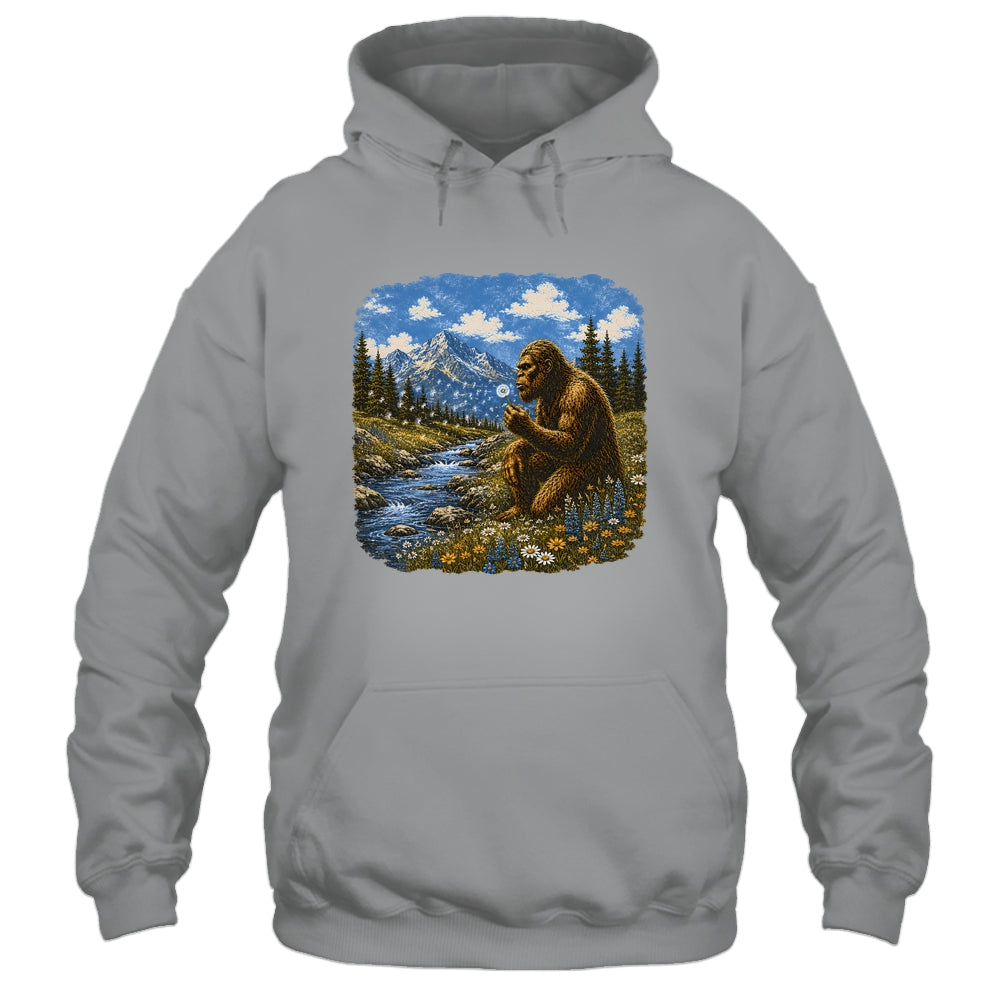 Funny Bigfoot Blowing Dandelion Sasquatch Wishes Vintage Art Shirt & Hoodie | siriusteestore