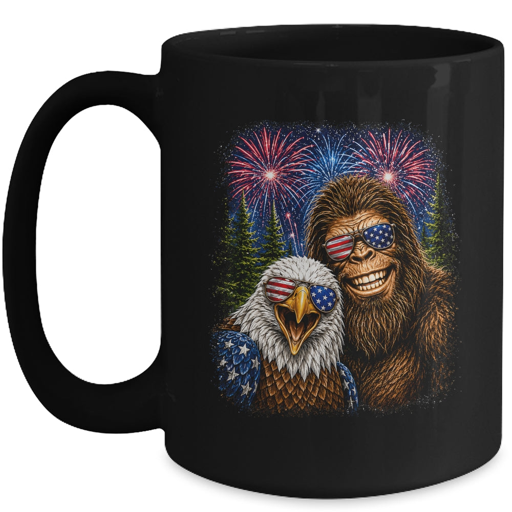 Funny Bigfoot Eagle Selfie Rock On 4Th Of July Men Women Mug | siriusteestore