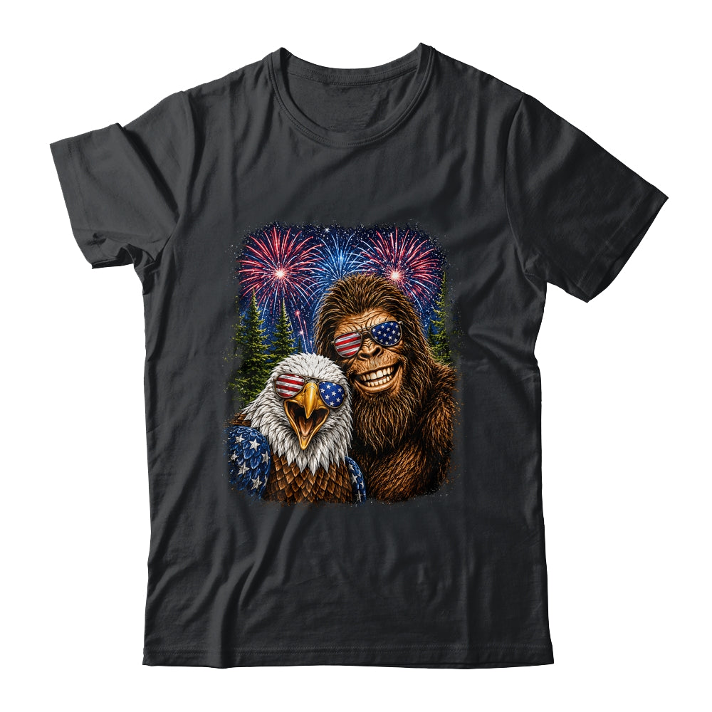 Funny Bigfoot Eagle Selfie Rock On 4Th Of July Men Women Shirt & Hoodie | siriusteestore