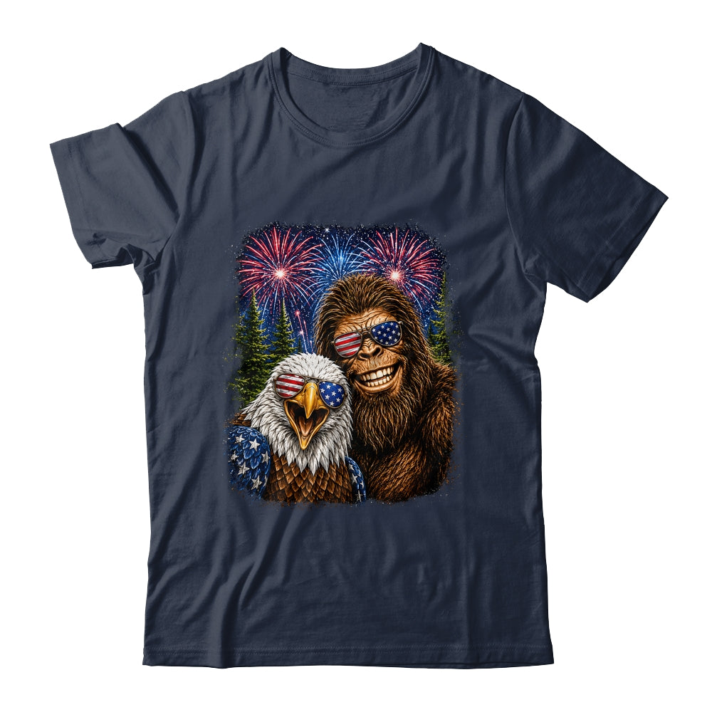 Funny Bigfoot Eagle Selfie Rock On 4Th Of July Men Women Shirt & Hoodie | siriusteestore