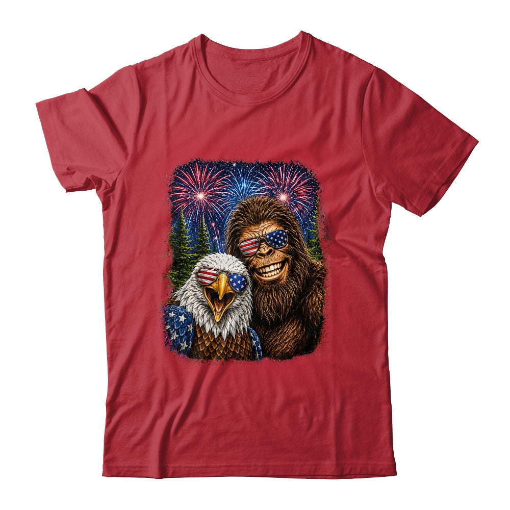 Funny Bigfoot Eagle Selfie Rock On 4Th Of July Men Women Shirt & Hoodie | siriusteestore