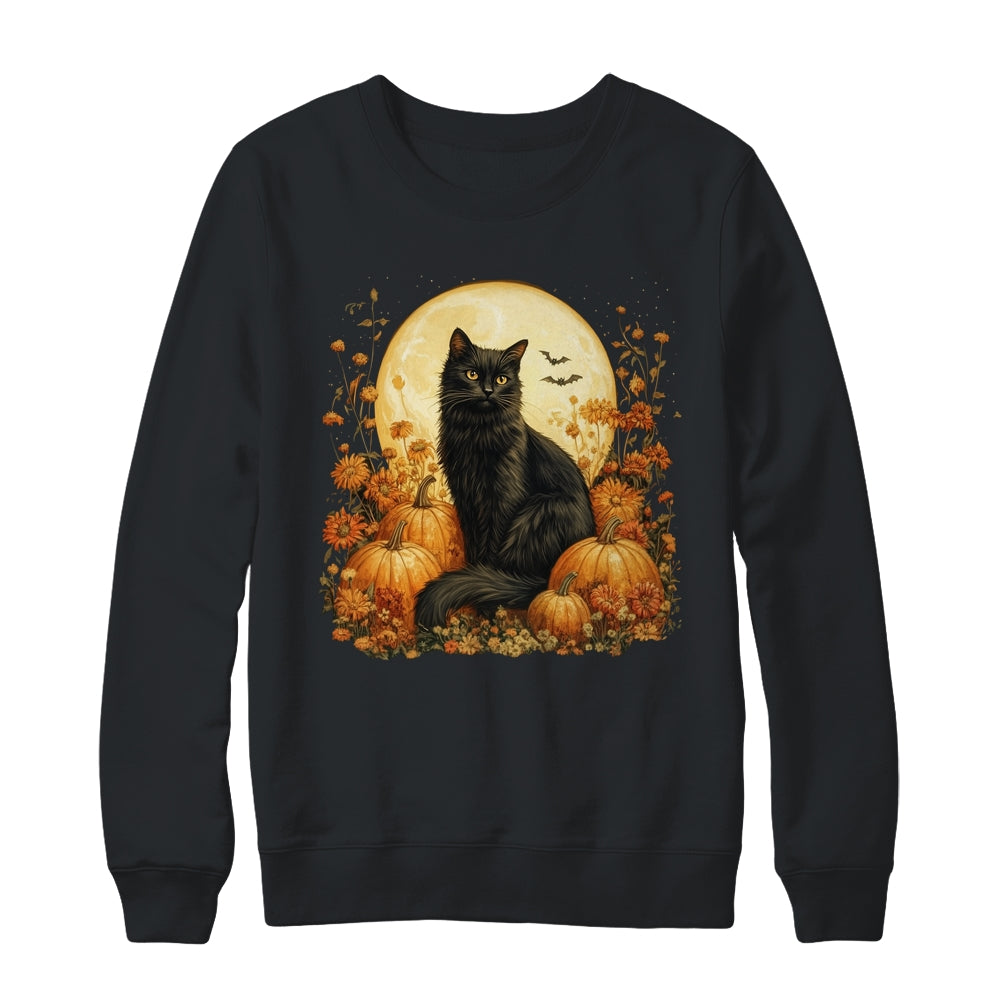 Funny Black Cat Pumpkins Fall Autumn Halloween Cat Costume Shirt & Sweatshirt | siriusteestore