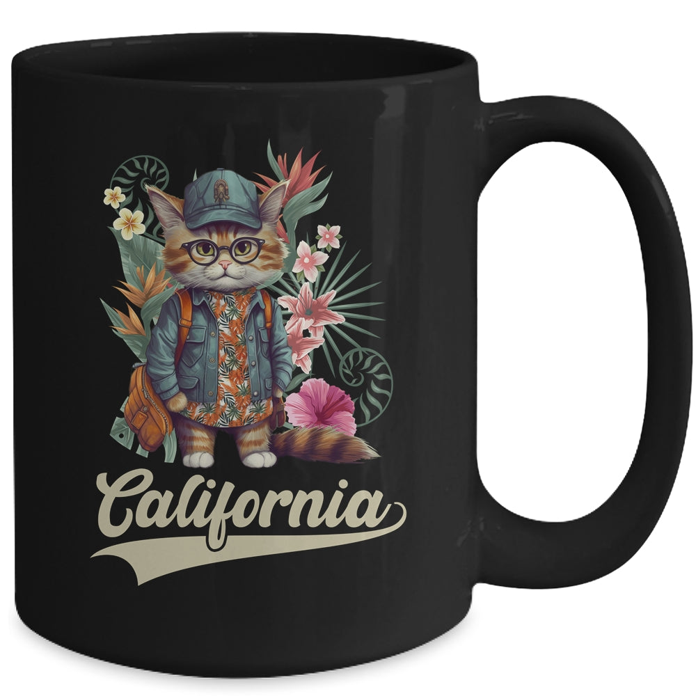 Funny California Stylish Cat In Beach Clothes Mug | siriusteestore