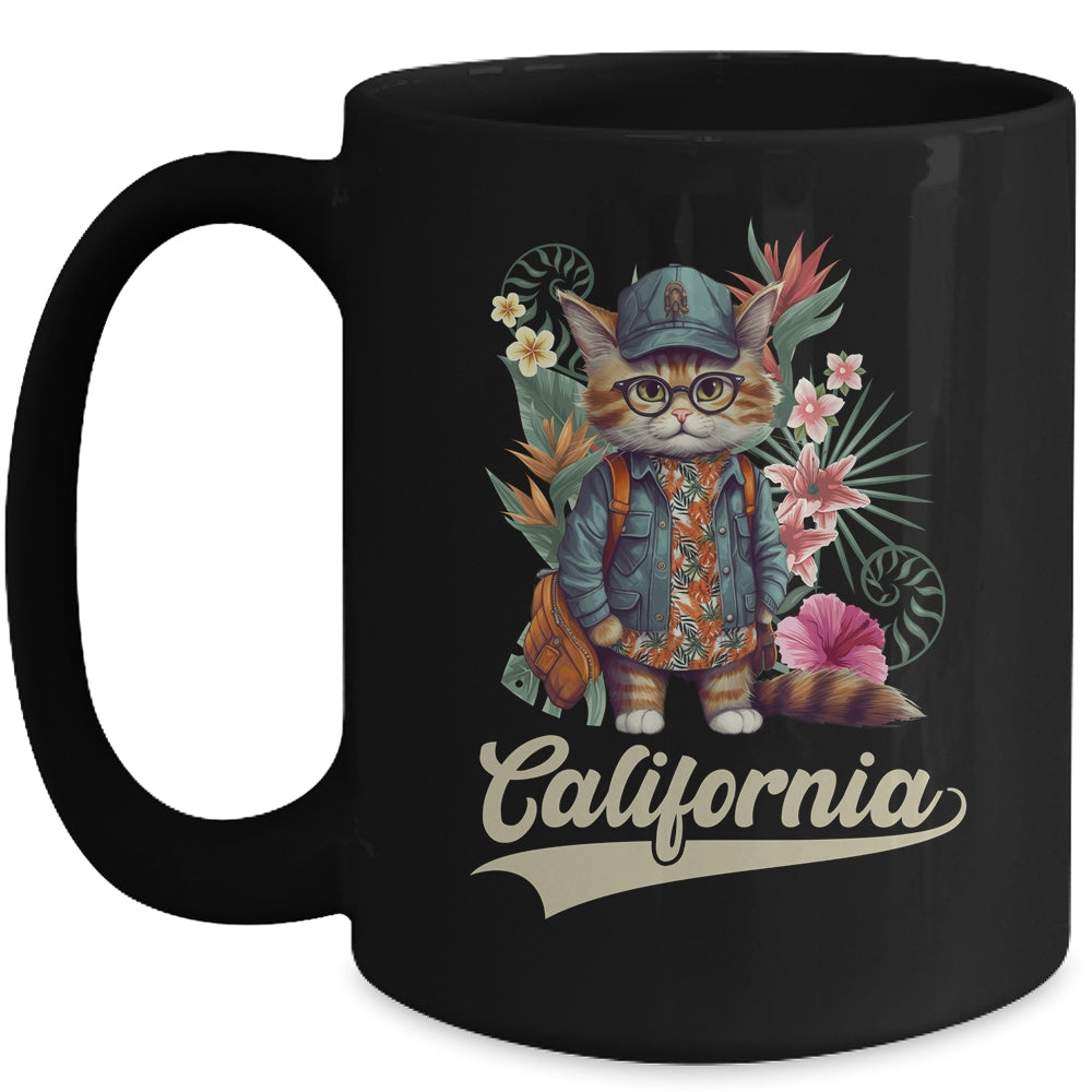 Funny California Stylish Cat In Beach Clothes Mug | siriusteestore