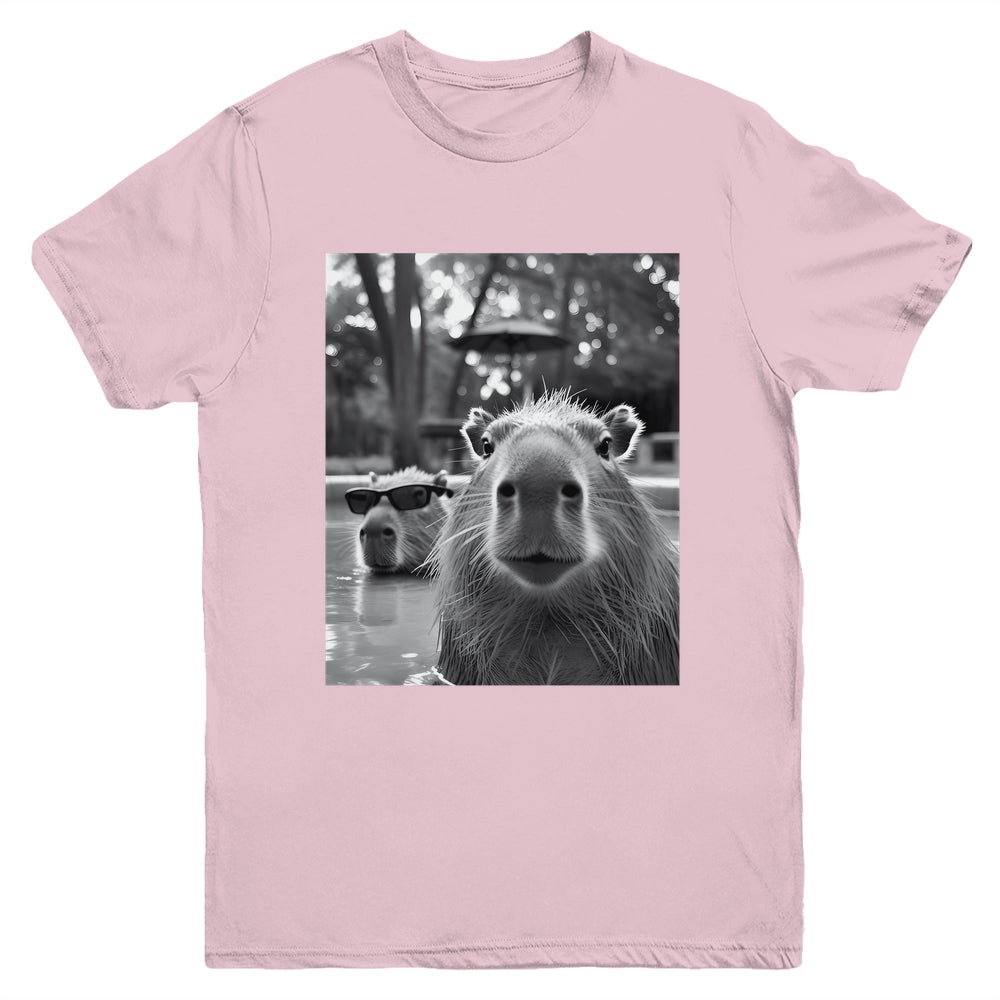 Funny Capybara Cool Capybara Selfie Caby Lover Kids Boy Girl Youth Shirt | siriusteestore