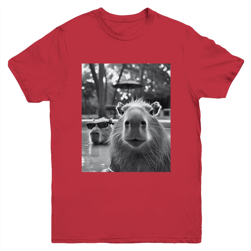 Funny Capybara Cool Capybara Selfie Caby Lover Kids Boy Girl Youth Shirt | siriusteestore