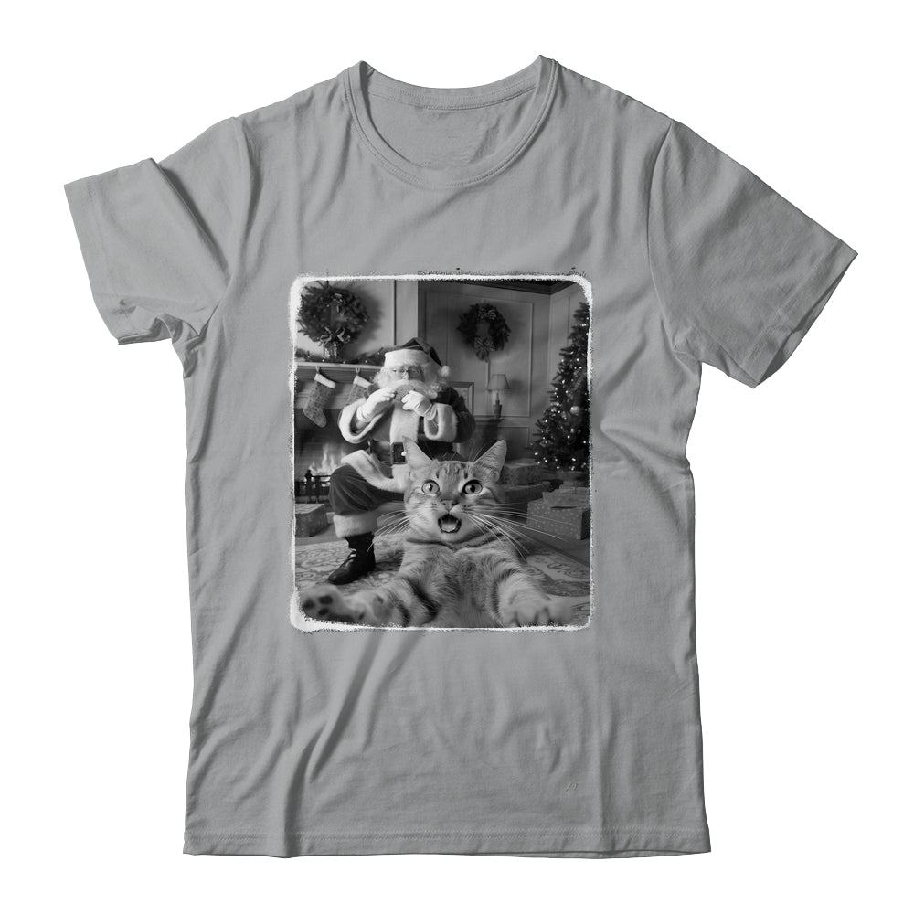 Funny Cat Selfie With Santa Christmas Cat Lover Men Women Shirt & Sweatshirt | siriusteestore