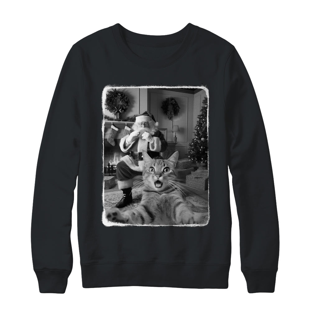 Funny Cat Selfie With Santa Christmas Cat Lover Men Women Shirt & Sweatshirt | siriusteestore