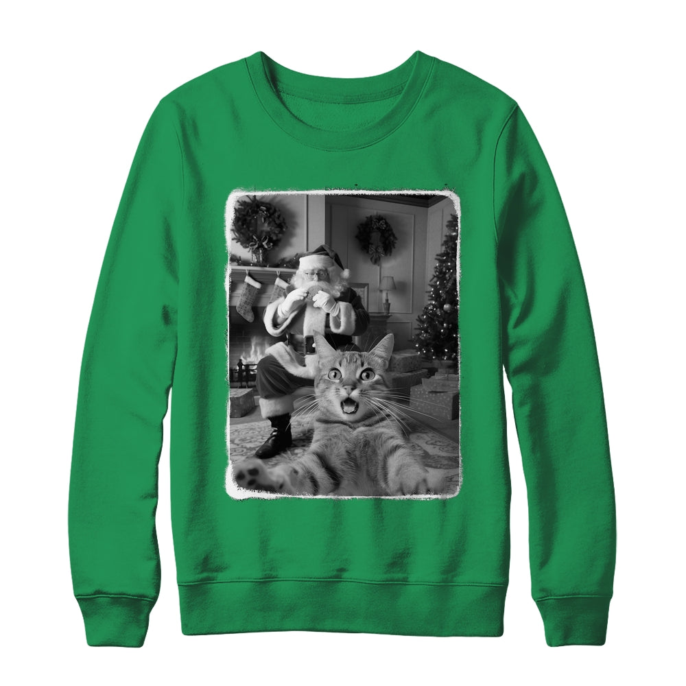 Funny Cat Selfie With Santa Christmas Cat Lover Men Women Shirt & Sweatshirt | siriusteestore