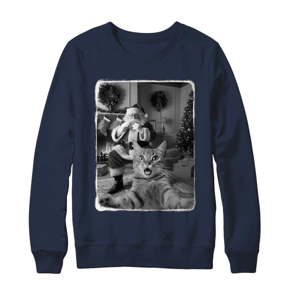 Funny Cat Selfie With Santa Christmas Cat Lover Men Women Shirt & Sweatshirt | siriusteestore