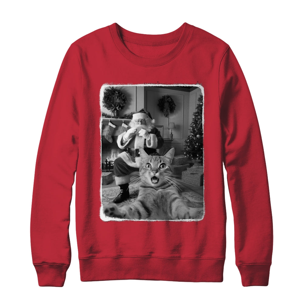 Funny Cat Selfie With Santa Christmas Cat Lover Men Women Shirt & Sweatshirt | siriusteestore