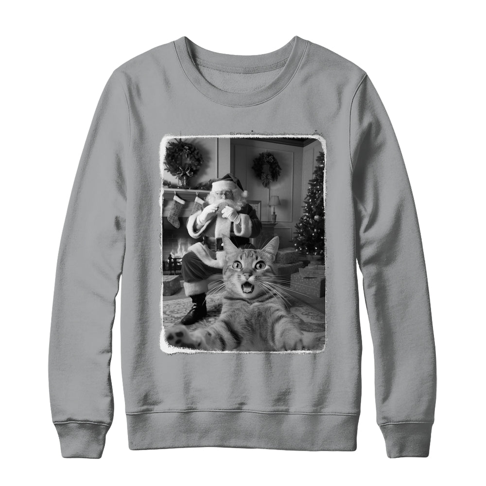 Funny Cat Selfie With Santa Christmas Cat Lover Men Women Shirt & Sweatshirt | siriusteestore