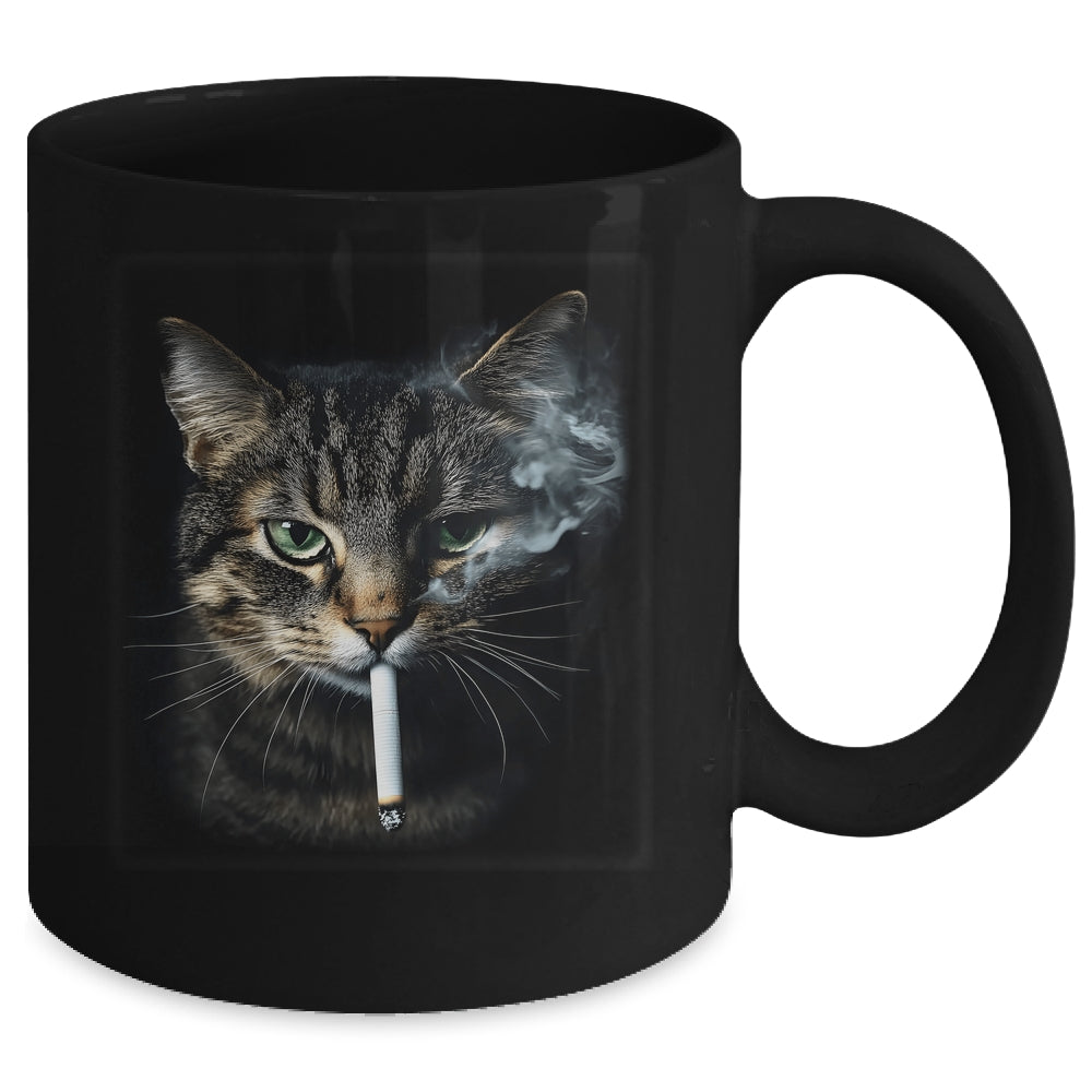 Funny Cat Smoking Cigarette Tabby Cat Meme Father's Day Men Mug | siriusteestore