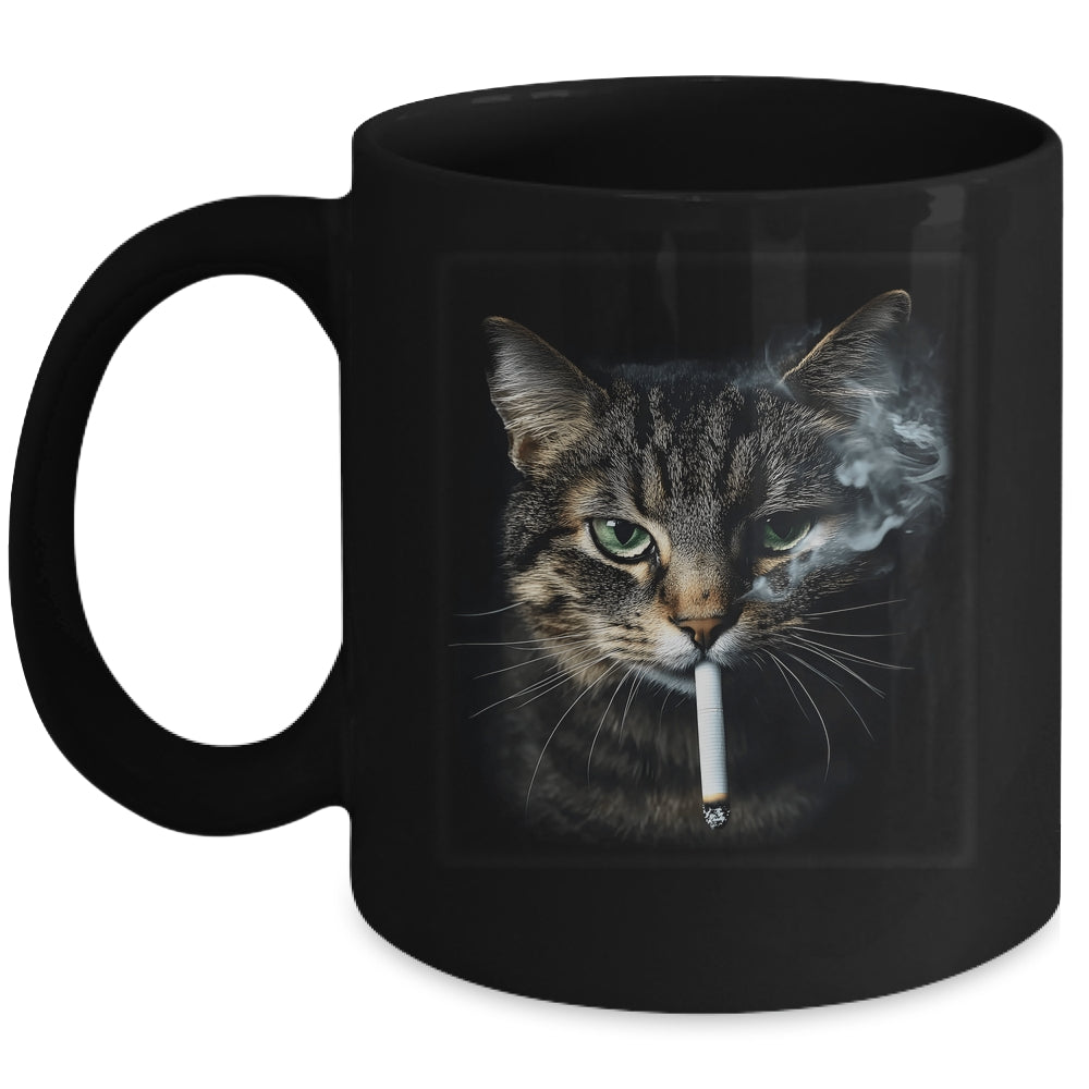 Funny Cat Smoking Cigarette Tabby Cat Meme Father's Day Men Mug | siriusteestore