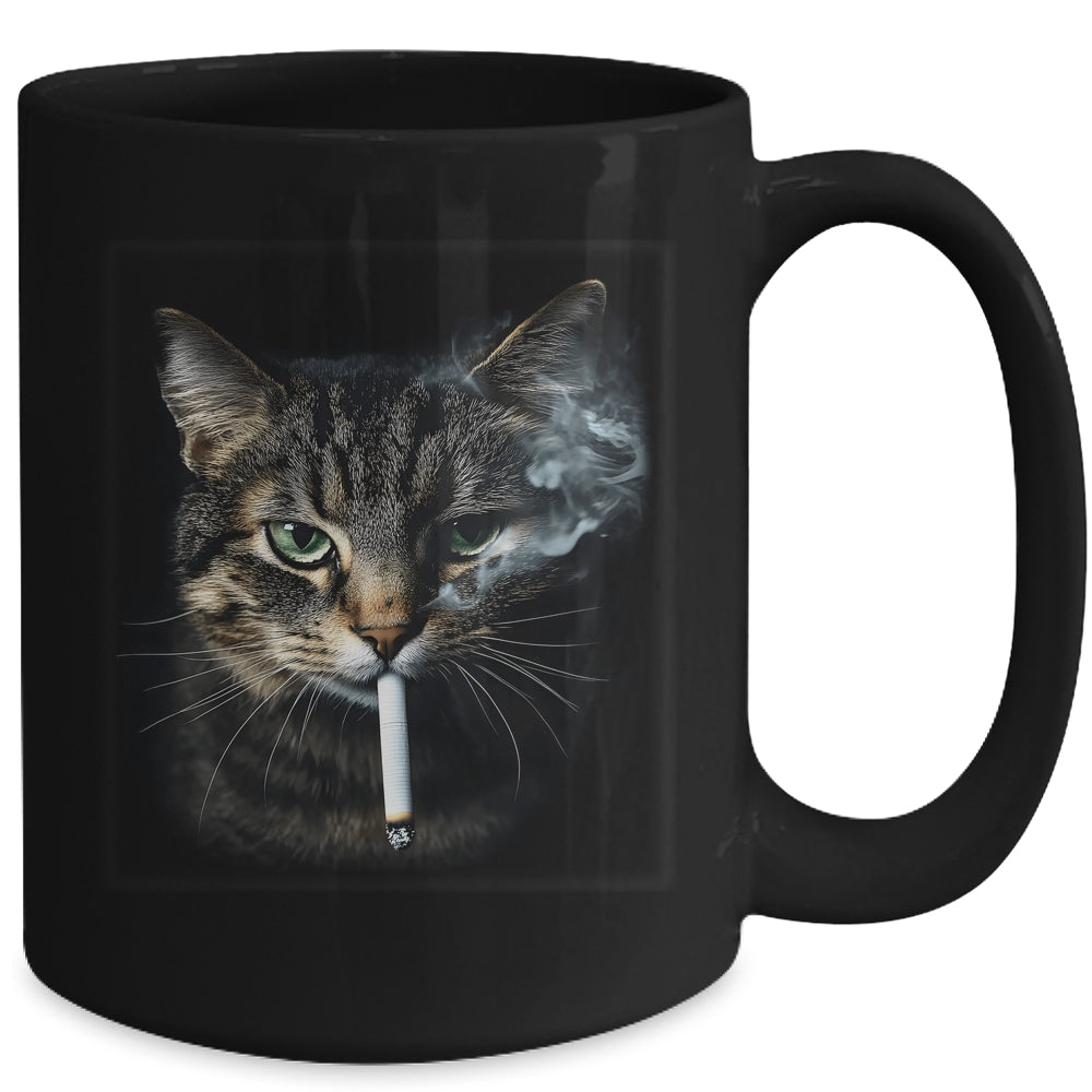 Funny Cat Smoking Cigarette Tabby Cat Meme Father's Day Men Mug | siriusteestore