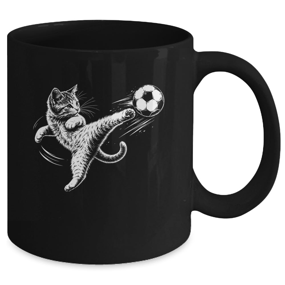 Funny Cat Soccer Ball Graphic Playing Football Cat Men Women Mug | siriusteestore