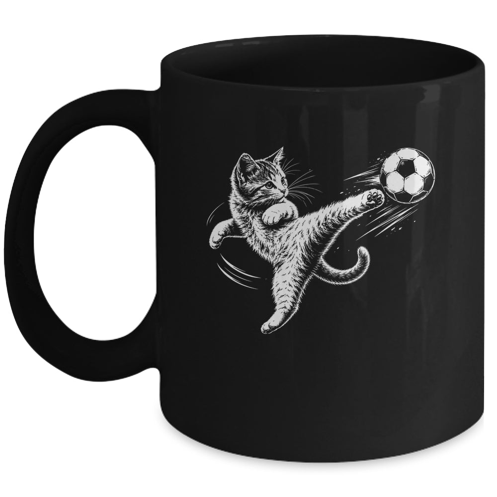 Funny Cat Soccer Ball Graphic Playing Football Cat Men Women Mug | siriusteestore