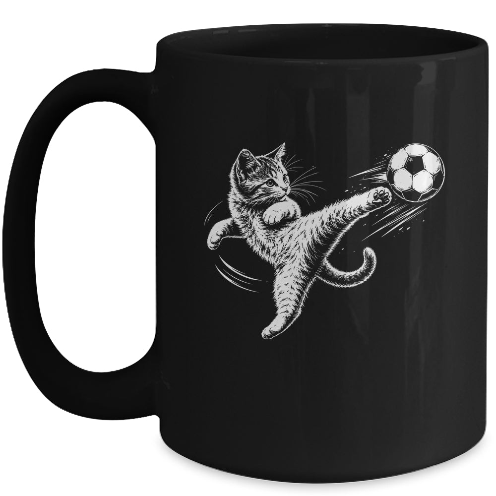 Funny Cat Soccer Ball Graphic Playing Football Cat Men Women Mug | siriusteestore