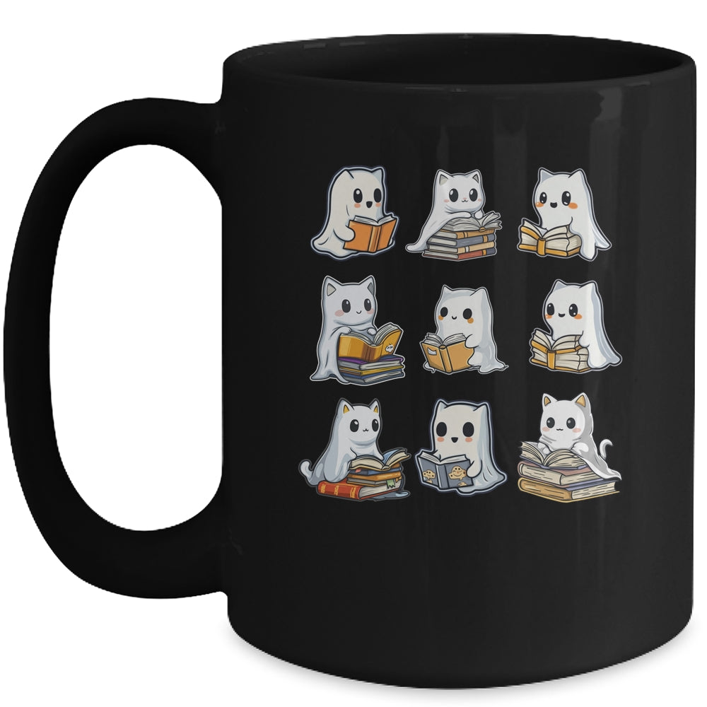 Funny Cats Reading Halloween Cute Cats Ghosts Reading Books Mug | siriusteestore