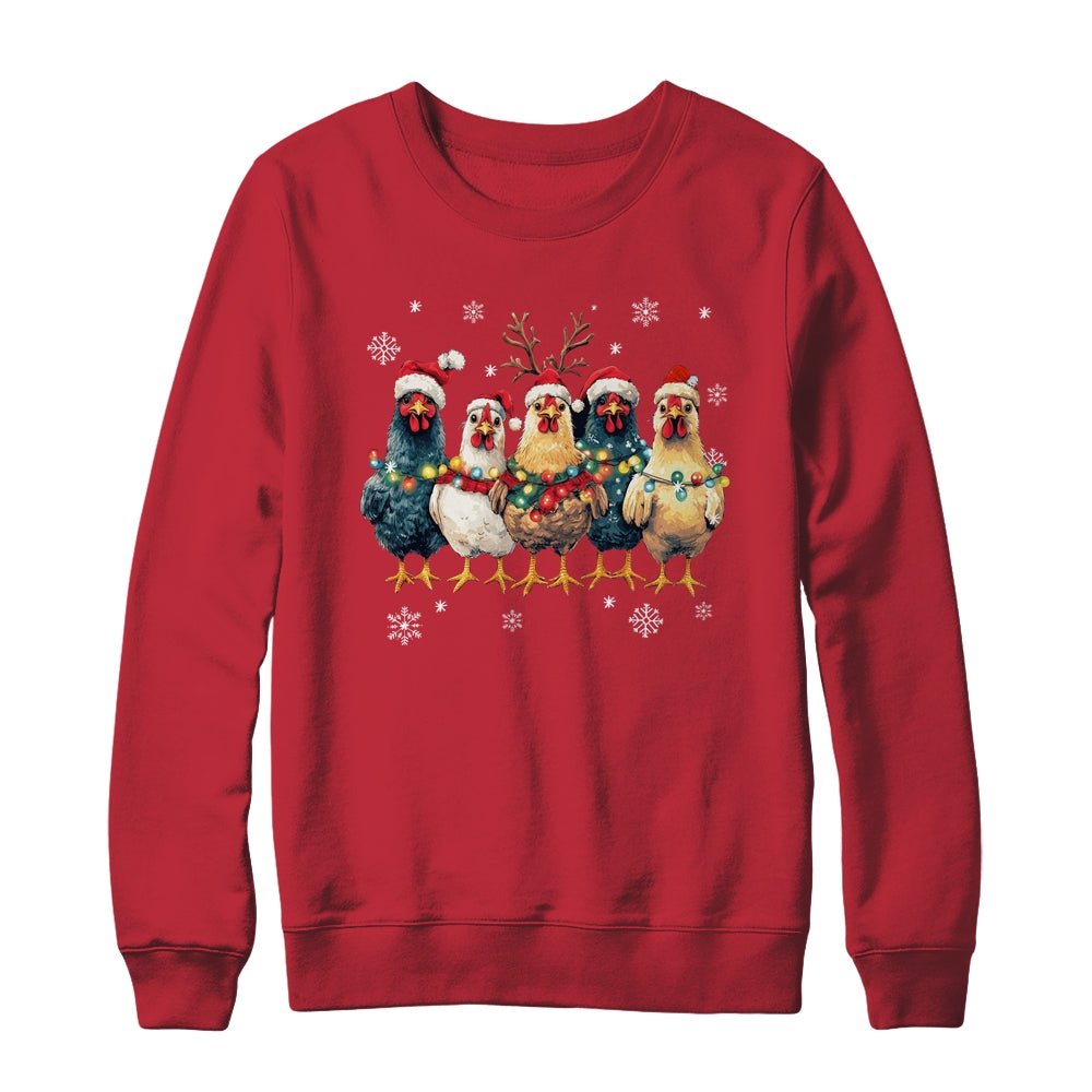 Funny Chicken Christmas Lights Farm Animal Cute Xmas Holiday Shirt & Sweatshirt | siriusteestore