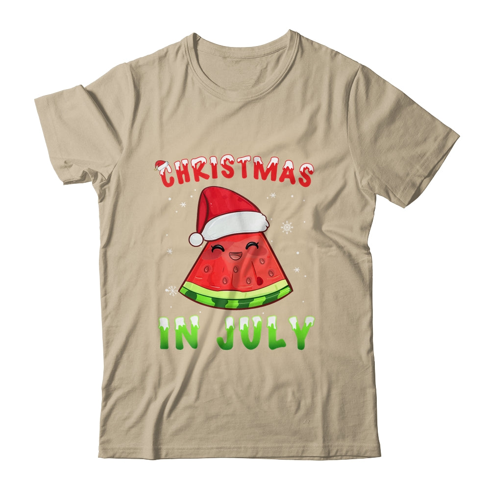 Funny Christmas In July Shirt Summer Watermelon Santa Hat Shirt & Tank Top | siriusteestore