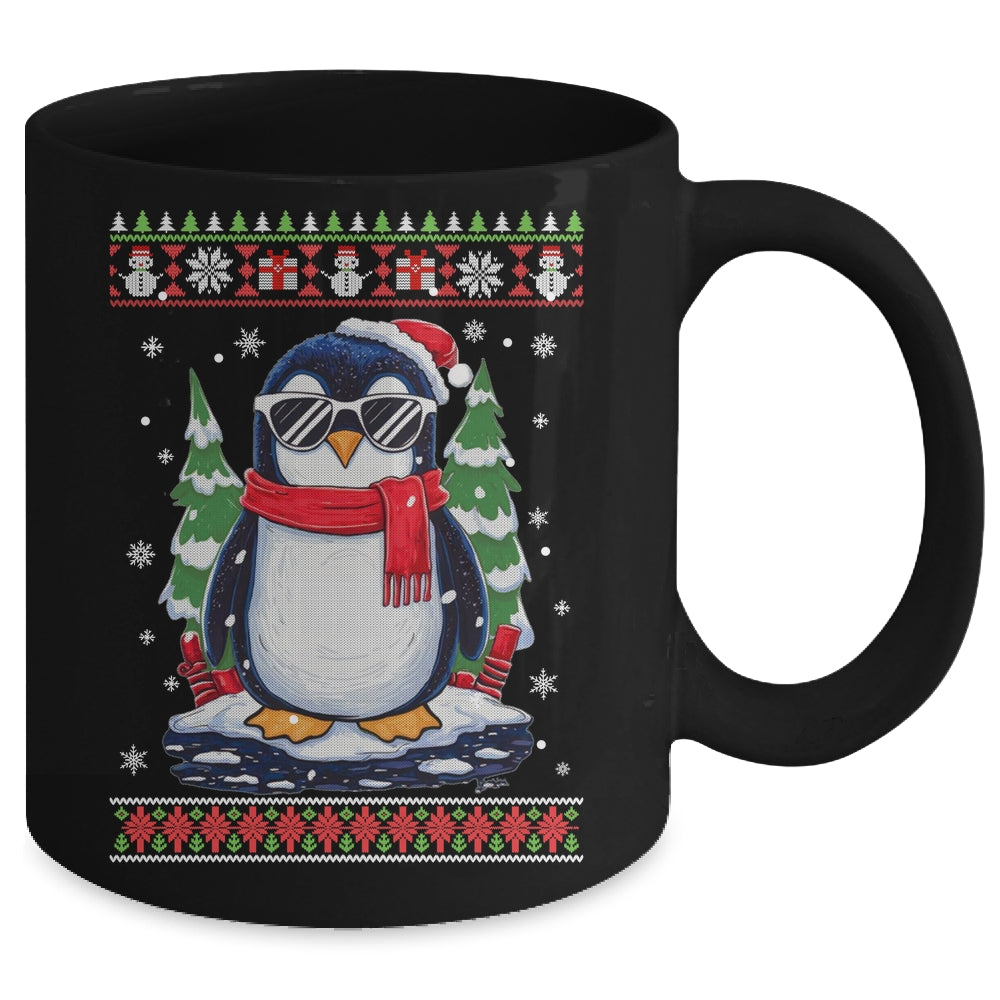 Funny Christmas Penguin With Sunglasses Ugly Christmas Mug | siriusteestore