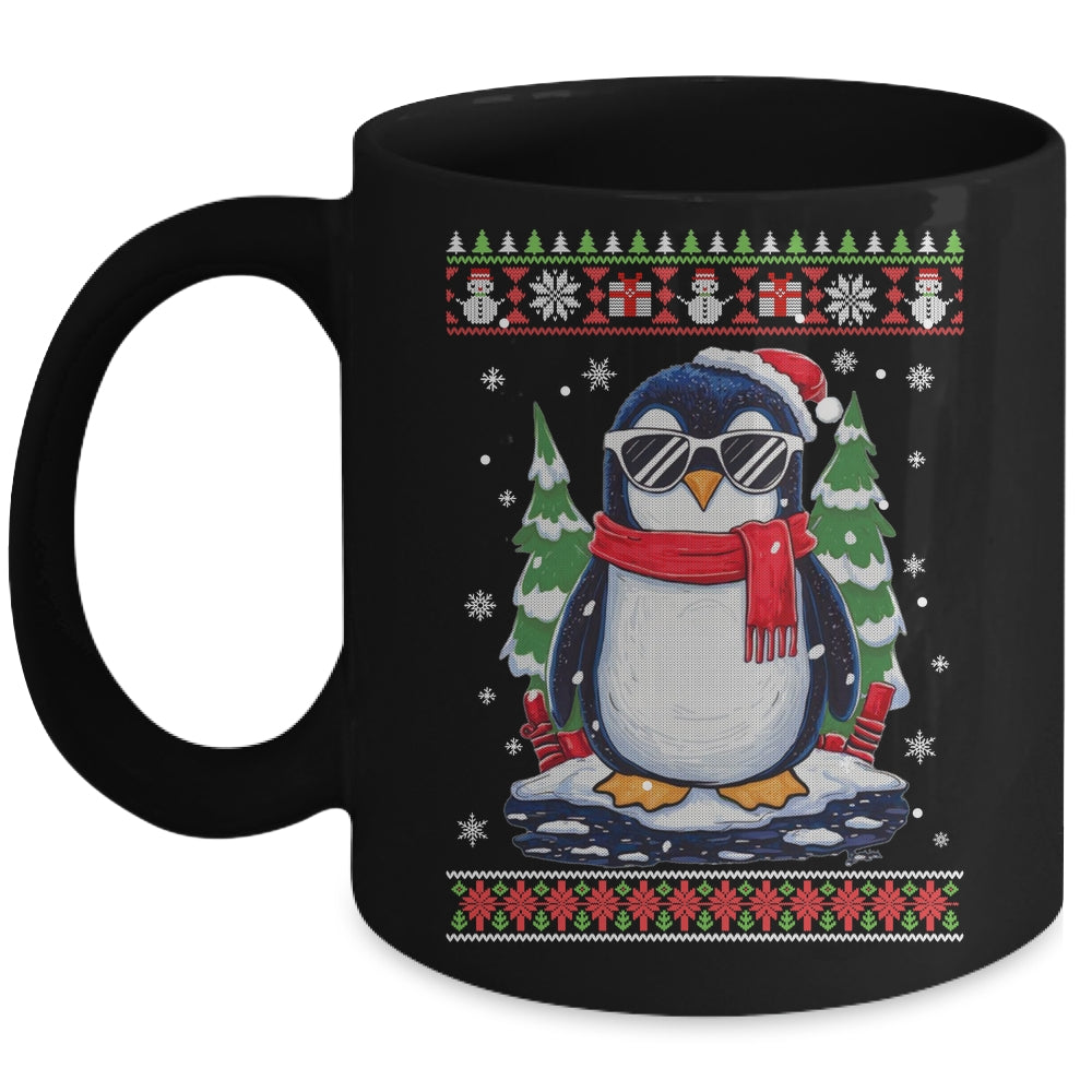 Funny Christmas Penguin With Sunglasses Ugly Christmas Mug | siriusteestore