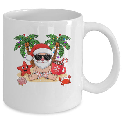 Funny Christmas Santa Hawaiian Beach Xmas Palm Tree Tropical Mug | siriusteestore